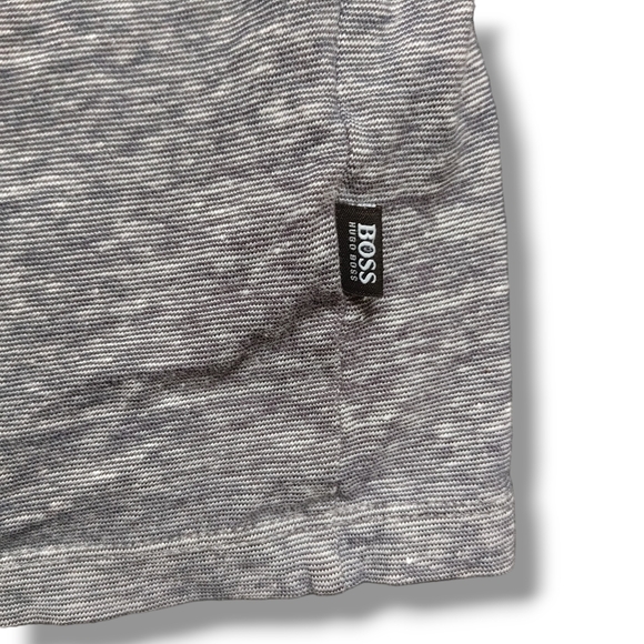 HUGO BOSS - Men's Gray Casual Button Neck Short Sleeve T-Shirt Cotton Linen - Picture 4 of 5